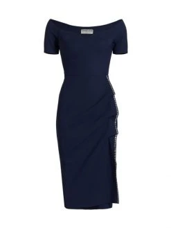 Chiara Boni La Petite Robe Sultana Ruffle Bodycon Midi Dress Blue Notte -Chiara Boni La Petite Robe Sales Shop unnamed file 223