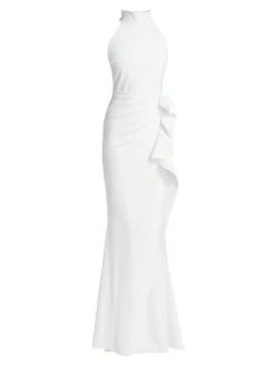 Chiara Boni La Petite Robe Halter Ruffle Gown Catalina Blue