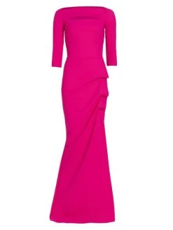 Chiara Boni La Petite Robe Kate Slit-Detail Boatneck Gown Magenta