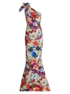 Chiara Boni La Petite Robe Painterly Floral One-Shoulder Gown